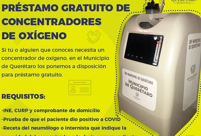 Municipio de Querétaro vuelve a prestar concentradores de oxígeno