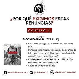Por presunto encubrimiento y abuso de poder, estudiantes señalan al Abogado General de la UAQ