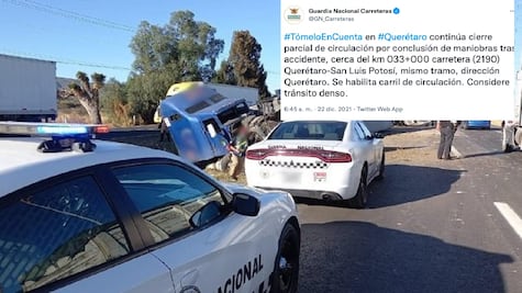 Autopista Querétaro-San Luis presenta carga vehicular; continúan labores tras accidente en Jofre