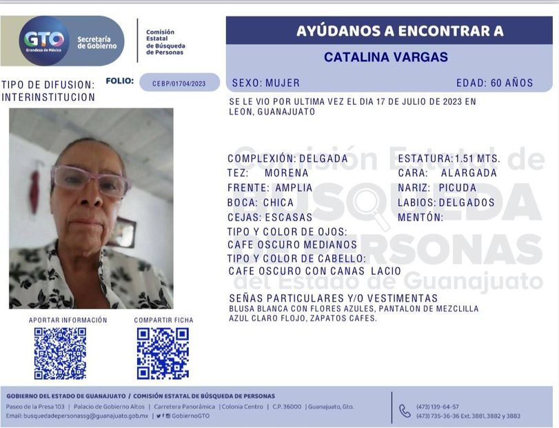 Ficha de búsqueda de Catalina Vargas. Foto: Especial