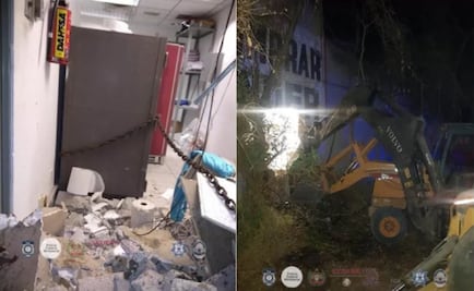 Intentan robar en Morelos, sin éxito, caja fuerte de banco... ¡con excavadora!