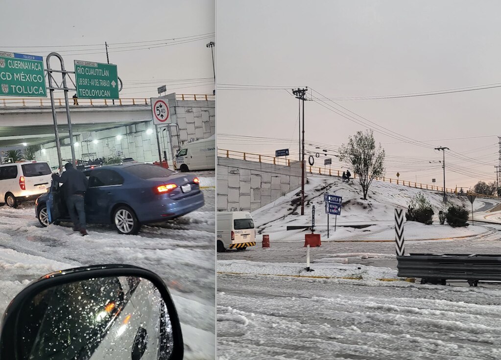 Granizo y lluvia paralizan la autopista México-Querétaro