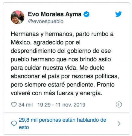 "Parto rumbo a México": Evo Morales