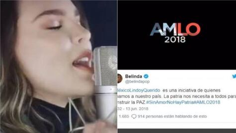 Belinda publica video en apoyo a AMLO