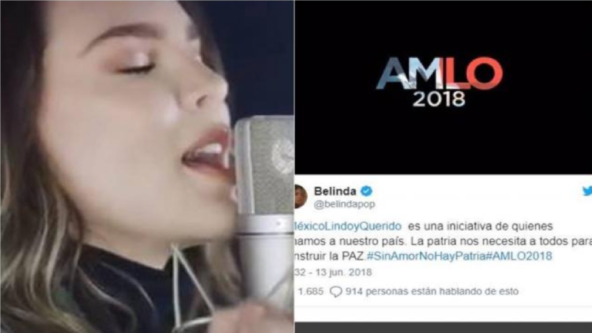Belinda publica video en apoyo a AMLO