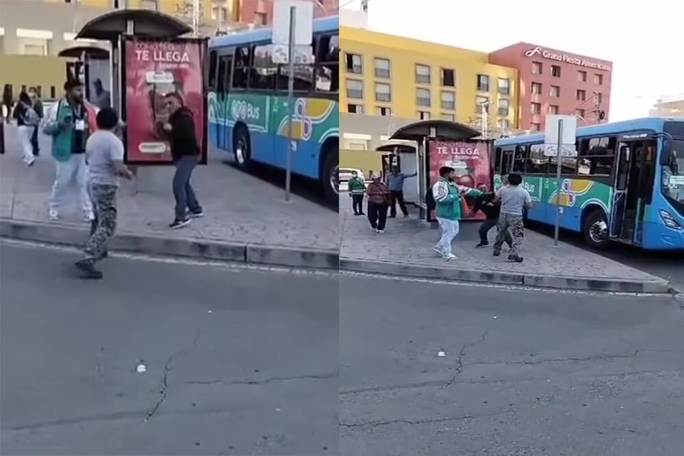 Captan riña entre operadores de Qrobús en Avenida Corregidora. Foto: Captura de pantalla