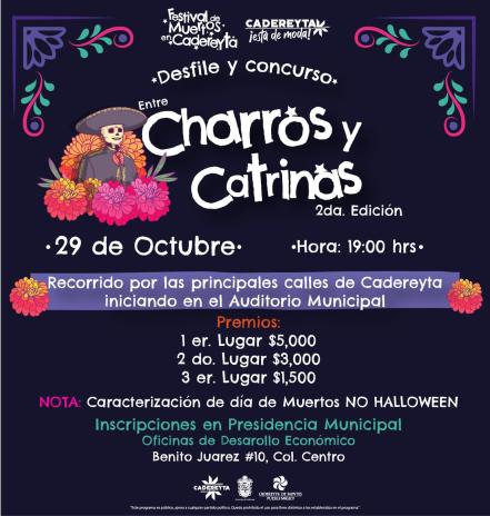Charros y catrinas invadirán las calles del pueblo mágico de Cadereyta 
