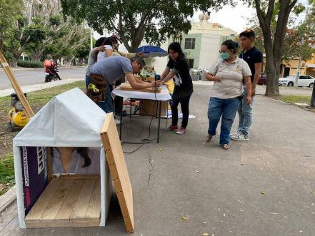 Con propaganda política, arman casitas para perros en Querétaro 