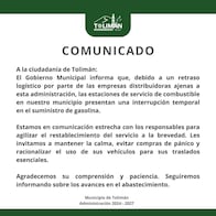 Desabasto temporal de gasolina afecta a estaciones de servicio en Tolimán