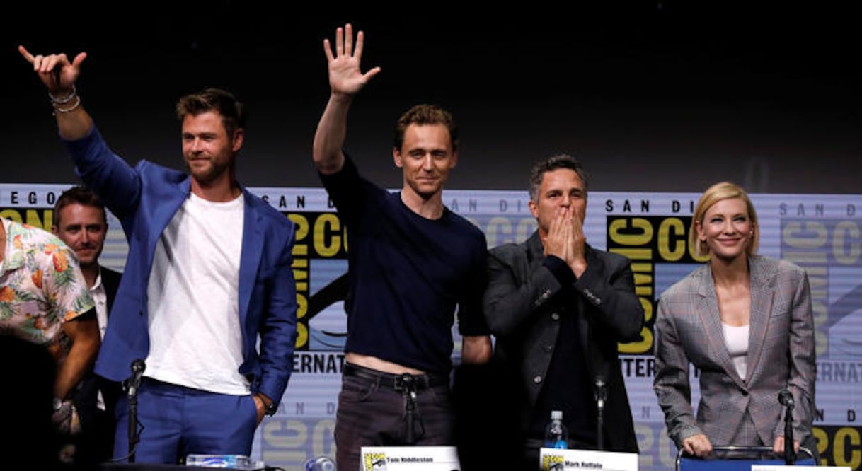 El panel de los actores de Thor con Chris Hemsworth, Tom Hiddleston, Mark Ruffalo y Cate Blanchett. (FOTOS: REUTERS Y AP)