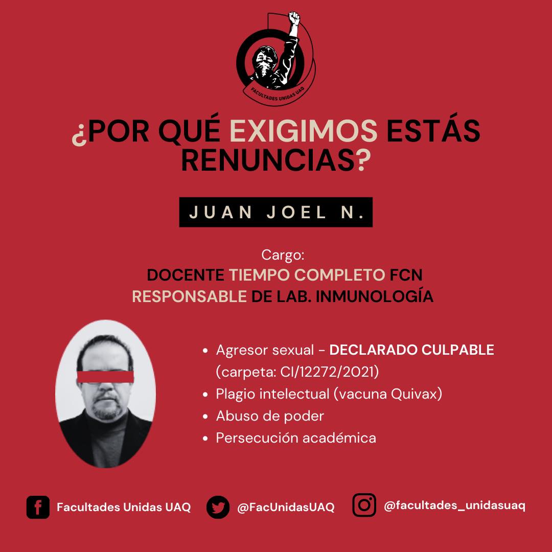 Estudiantes de la UAQ piden la renuncia de Juan Joel N, dirige proyecto de vacuna contra el Covid-19