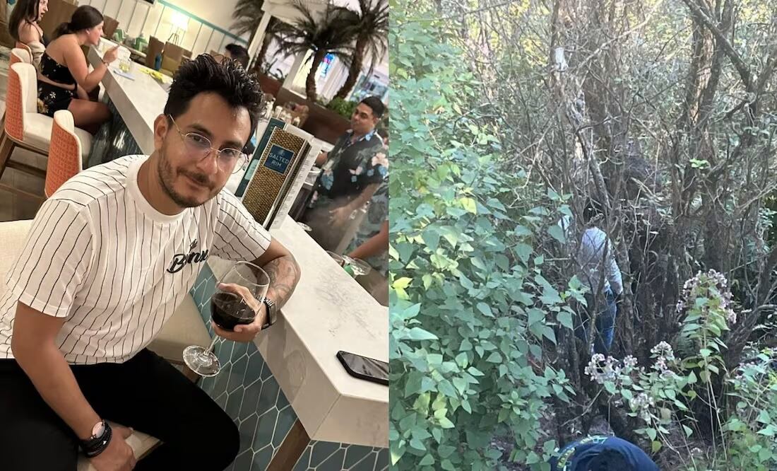 De acuerdo con imágenes de redes sociales el cadáver del presunto feminicida apareció colgado de un árbol con huellas de sangre en la ropa. Foto: Especial