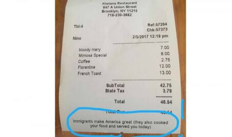 “Migrantes hacen grande a EU” , el mensaje de un restaurante contra Trump