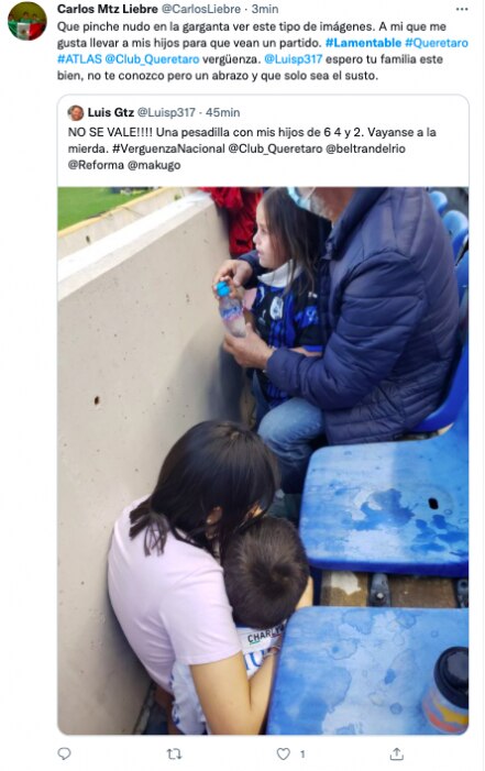 Con el hashtag "lamentable", usuarios de redes sociales condenan la violencia en el estadio Corregidora 