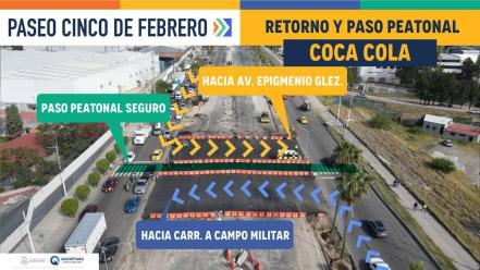 Habilitan retornos en Avenida 5 de Febrero; el objetivo es agilizar el tránsito 
