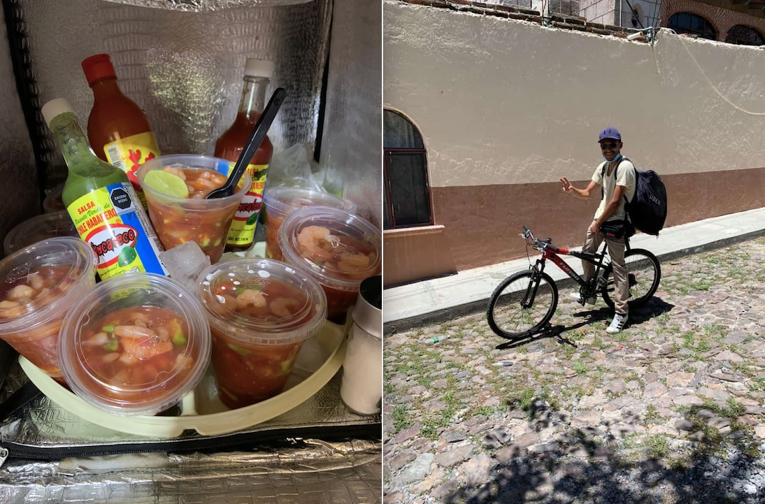 Internautas aplauden. Joven prepara cocteles y los vende en su bici para ganarse la vida