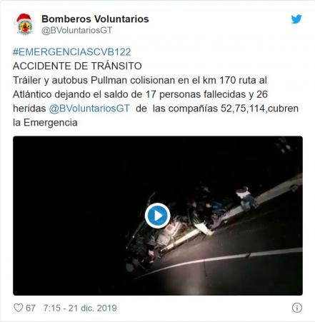 Accidente carretero en Guatemala deja 20 muertos y 23 heridos