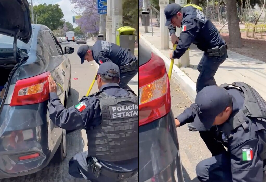 Qué agradables sujetos; polis buena onda cambian llantas en Querétaro