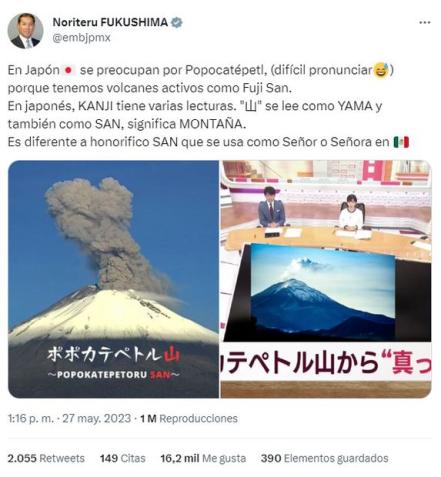 Japón preocupado por México y el Popocatépetl: "tenemos varios volcanes activos"