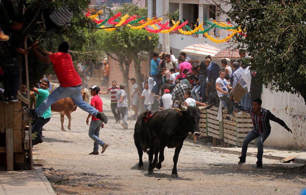Algunos dejan pasar a los que escapan de los toros y otros disfrutan detrás de burladeros improvisados (LUIS SÁNCHEZ)