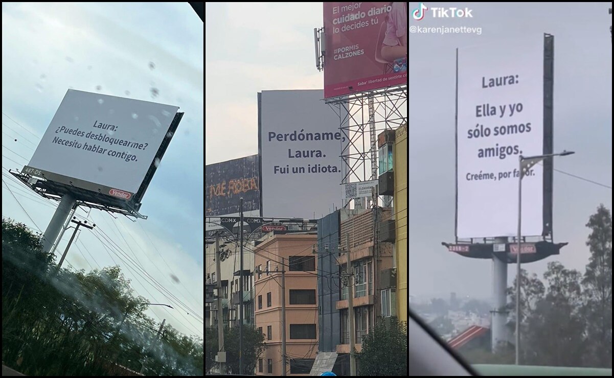 "Laura: ella y yo sólo somos amigos": Aparecen mensajes de disculpa en espectaculares