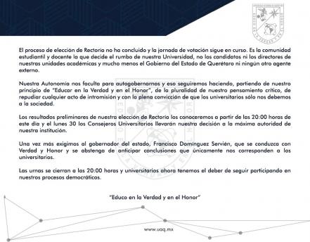 Jornada de votación sigue en curso: UAQ