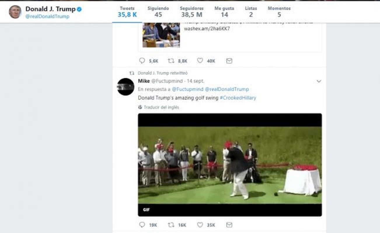 Trump comparte video en Twitter donde “agrede” a Hillary Clinton