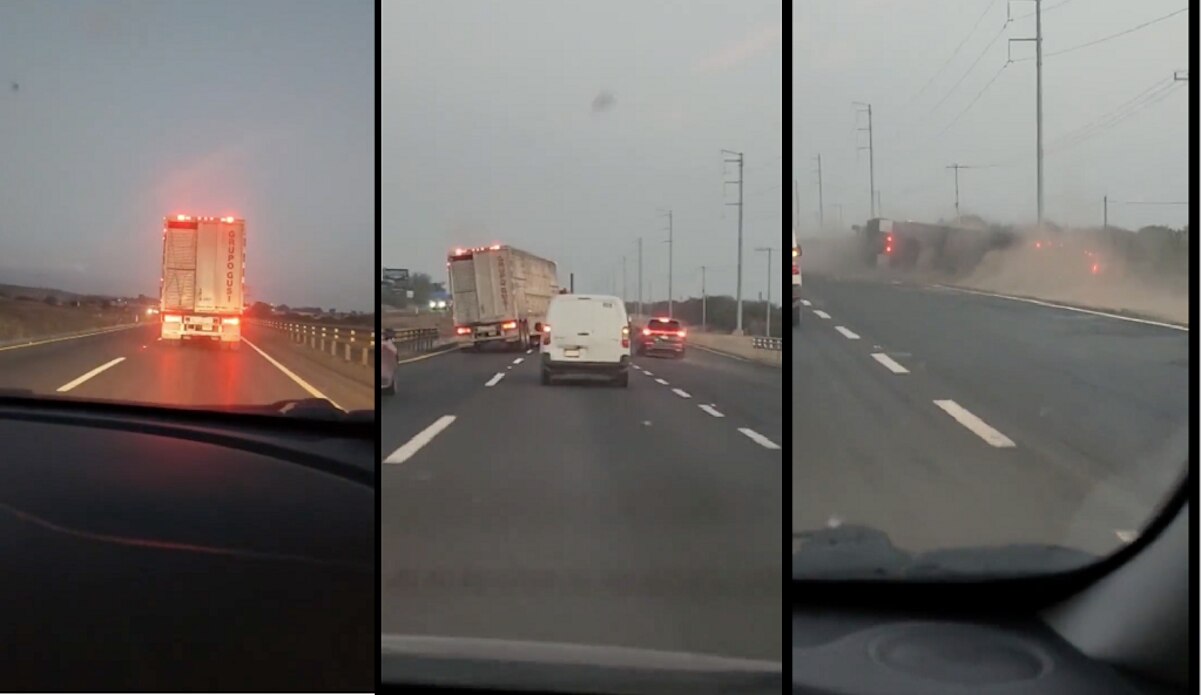 Tráiler invade carriles y termina volcado en la carretera Querétaro-San Luis Potosí