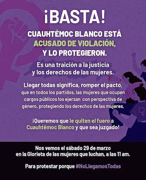 La marcha de los colectivos feministas está programada para el sábado en la Glorieta de las Mujeres que Luchan. (27/03/2025) Foto: Especial