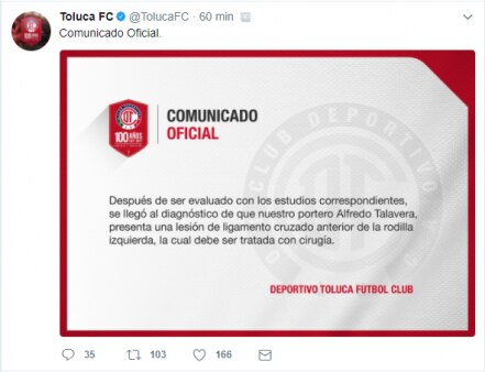 Alfredo Talavera, fuera seis meses