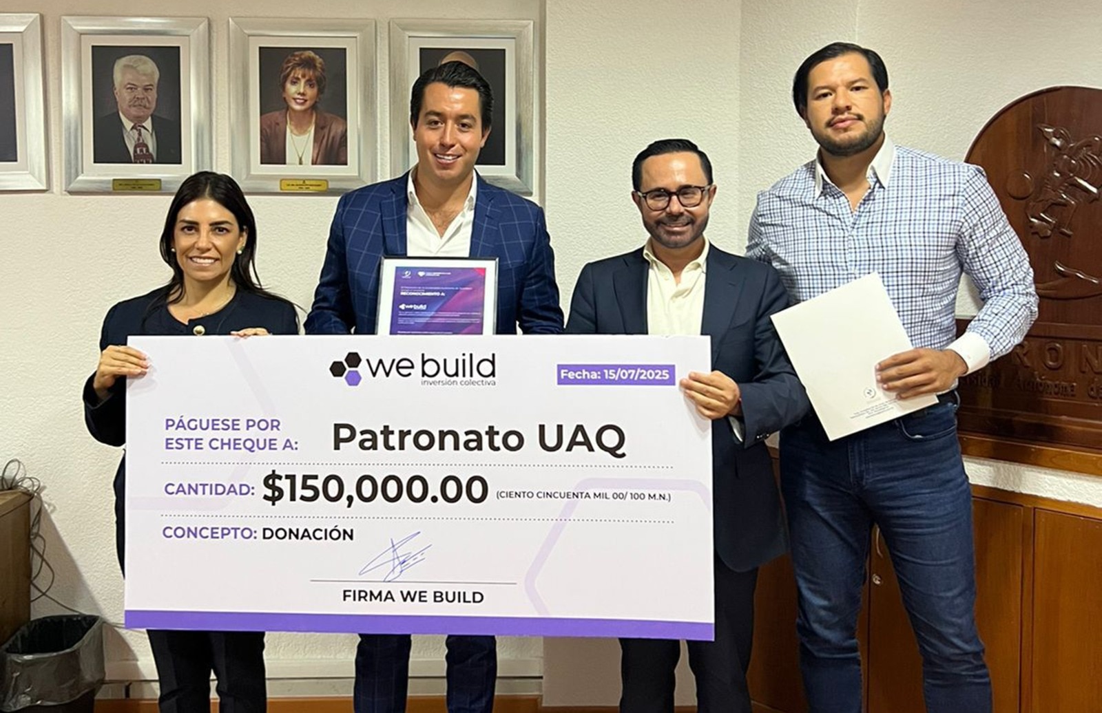 Patronato de la UAQ recibe donativo de We Build para fortalecer proyectos educativos