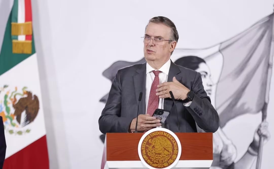El secretario de Economía, Marcelo Ebrard, durante la “Mañanera del Pueblo” en Palacio Nacional de este jueves 16 de abril de 2026. Foto: Diego Simón Sánchez/ EL UNIVERSAL