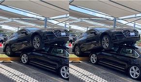 Audi termina encima de otro auto en estacionamiento de hospital privado en Querétaro