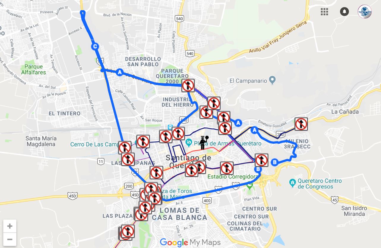 Hasta el momento el Instituto Queretano del Transporte (IQT) ha anunciado como vías altermas: la carretera 57, así como calles de Hércules, Pedregal y Milenio III.