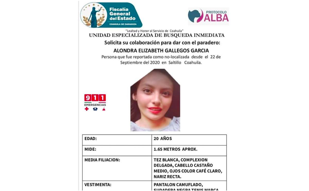 Encuentran el cuerpo de joven desaparecida, en Coahuila