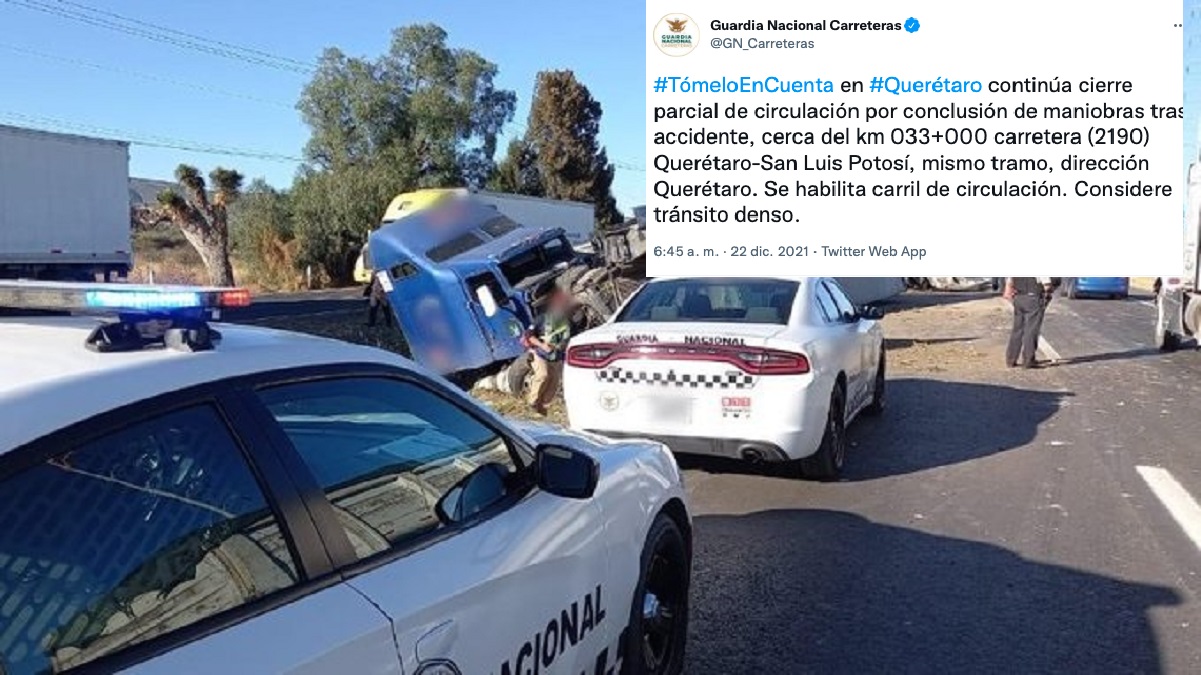 Autopista Querétaro-San Luis presenta carga vehicular; continúan labores tras accidente en Jofre