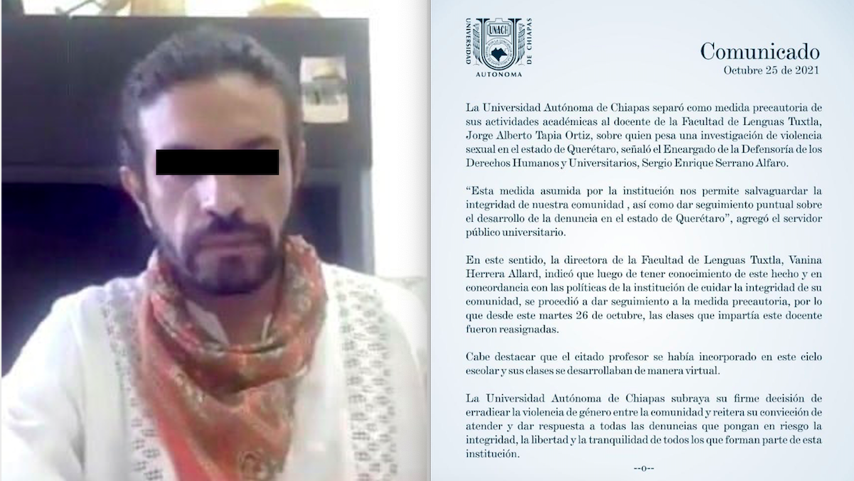Despiden en Universidad Aut&oacute;noma de Chiapas a maestro que abus&oacute; sexualmente de estudiante de la UAQ