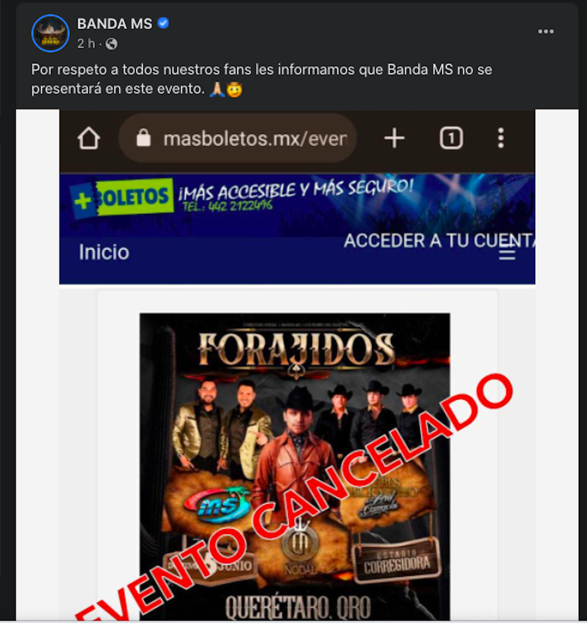 Banda MS cancela concierto en Quer&eacute;taro; se presentar&iacute;a en el estadio Corregidora